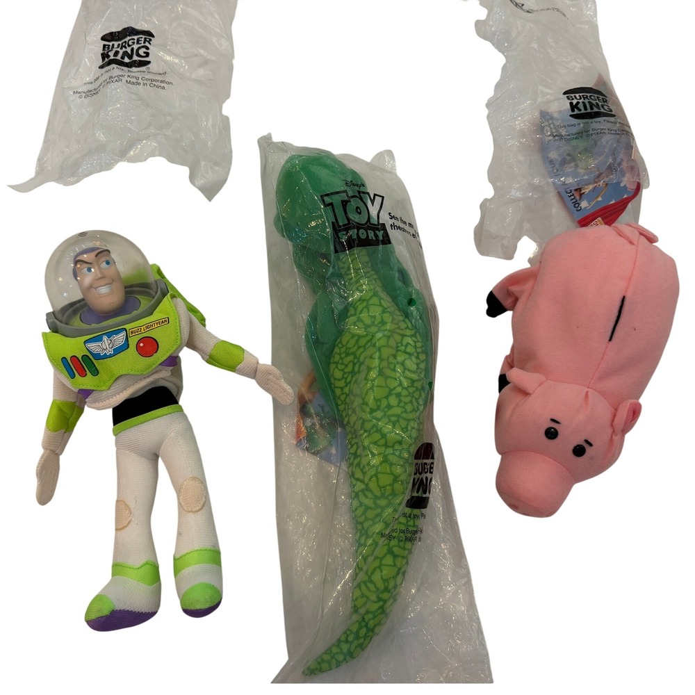 Vintage Burger King Toy Story Plush Lot Buzz Rex Hamm 1995 Disney Pixar